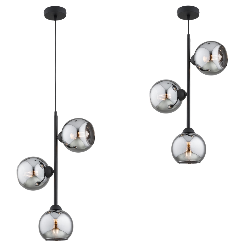 Brilagi - Hanglamp met snoer 3xE27/60W/230V zwart/rookgrijs