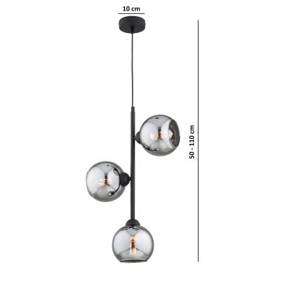 Brilagi - Hanglamp met snoer 3xE27/60W/230V zwart/rookgrijs