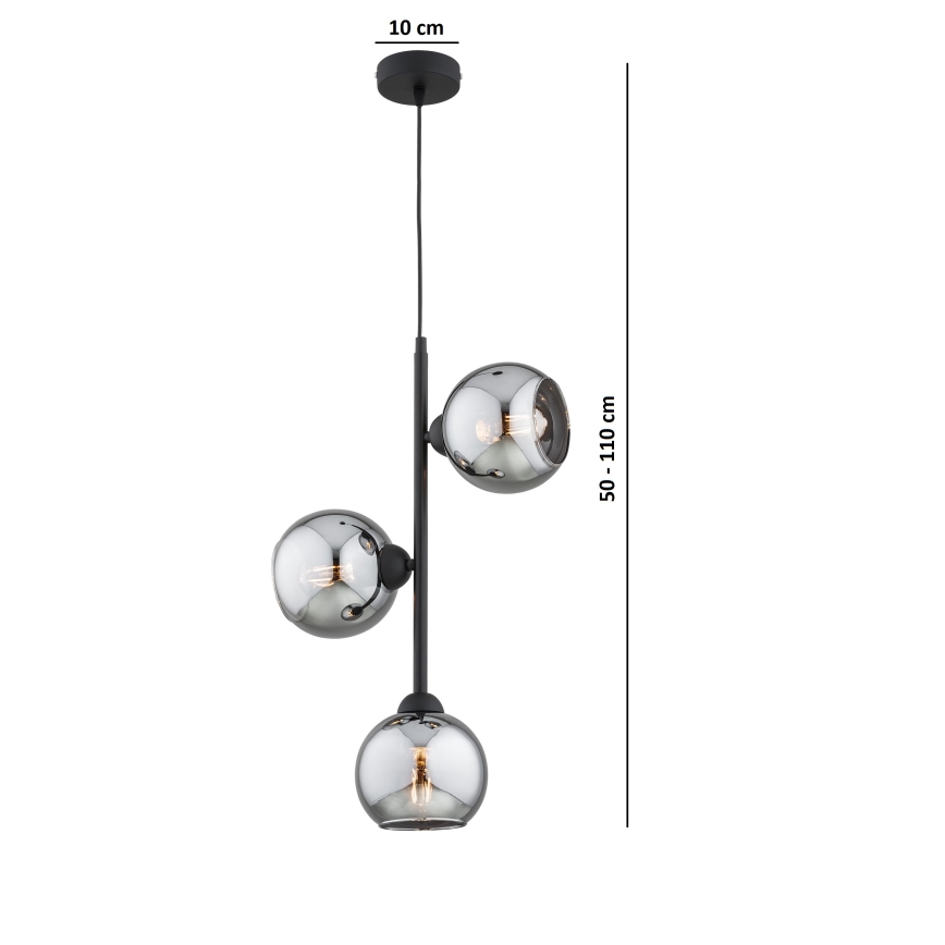 Brilagi - Hanglamp met snoer 3xE27/60W/230V zwart/rookgrijs