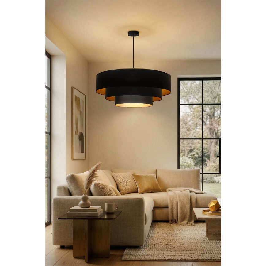 Brilagi - Hanglamp met snoer LUNETA 3xE27/60W/230V Ø 80 cm zwart/goud