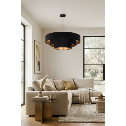 Brilagi - Hanglamp met snoer LUNETA 3xE27/60W/230V Ø 80 cm zwart/goud