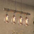 BRILAGI - Hanglamp met snoer WOOD GLASS 4xE27/60W/230V grenen/grijs/rookbruin