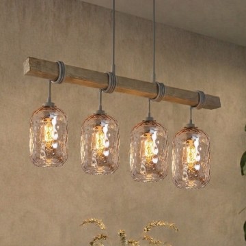 BRILAGI - Hanglamp met snoer WOOD GLASS 4xE27/60W/230V grenen/grijs/rookbruin