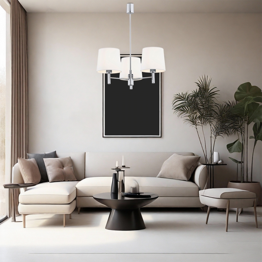 Brilagi - Hanglamp met stang MONTE 3xE27/15W/230V crème/glanzend chroom