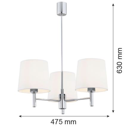 Brilagi - Hanglamp met stang MONTE 3xE27/60W/230V crème/glanzend chroom