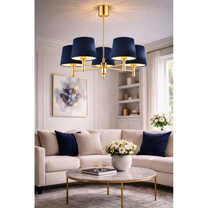 Brilagi - Hanglamp met stang MONTE 5xE27/15W/230V blauw/goud