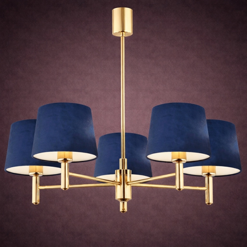 Brilagi - Hanglamp met stang MONTE 5xE27/15W/230V blauw/goud