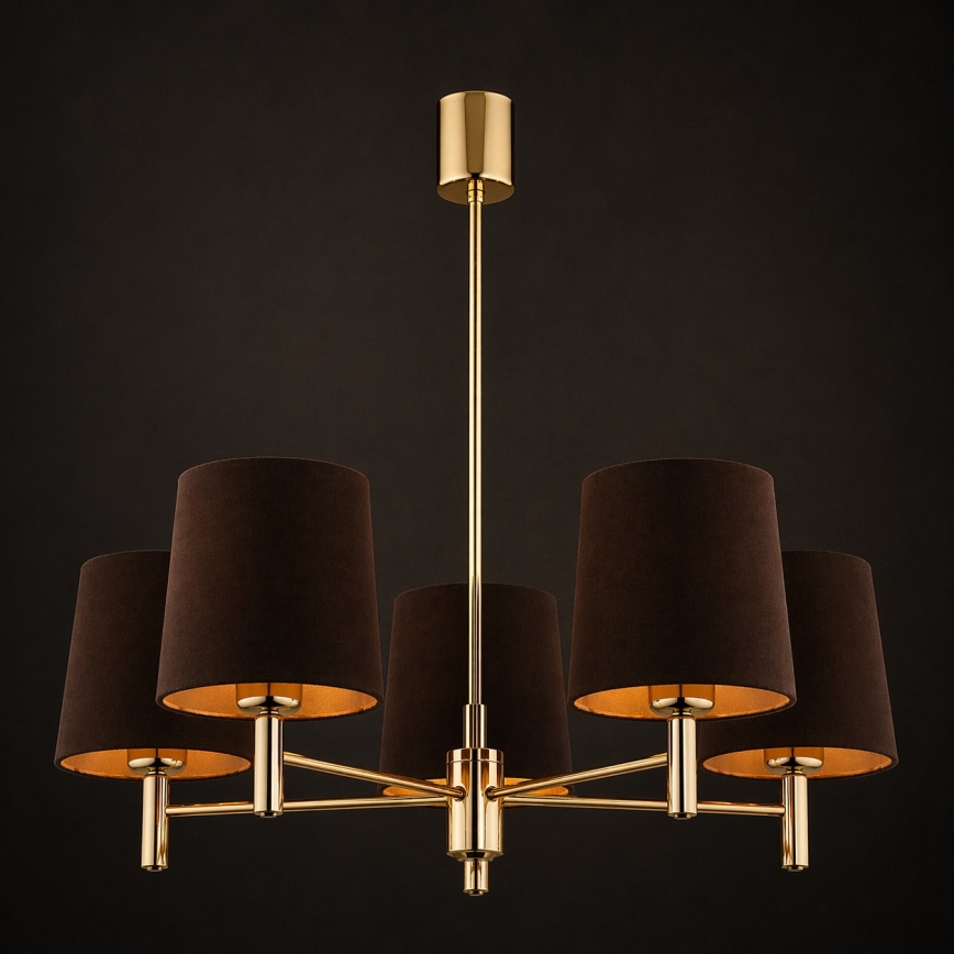 Brilagi - Hanglamp met stang MONTE 5xE27/15W/230V bruin/goud