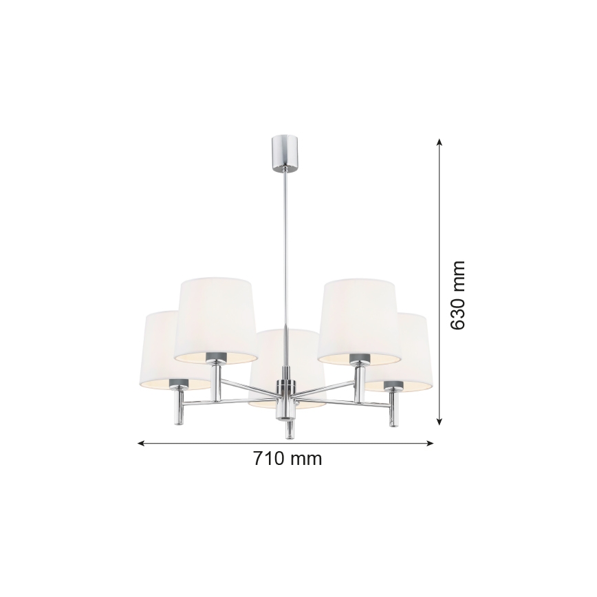 Brilagi - Hanglamp met stang MONTE 5xE27/15W/230V crème/glanzend chroom