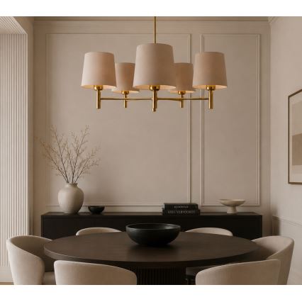 Brilagi - Hanglamp met stang MONTE 5xE27/60W/230V beige/goud