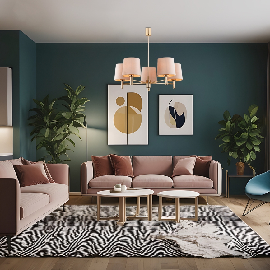 Brilagi - Hanglamp met stang MONTE 5xE27/60W/230V beige/goud