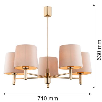 Brilagi - Hanglamp met stang MONTE 5xE27/60W/230V beige/goud