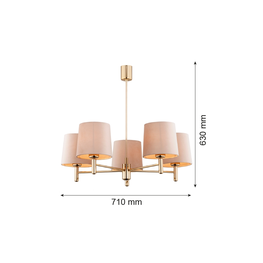 Brilagi - Hanglamp met stang MONTE 5xE27/60W/230V beige/goud