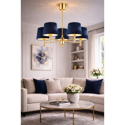 Brilagi - Hanglamp met stang MONTE 5xE27/60W/230V blauw/goud