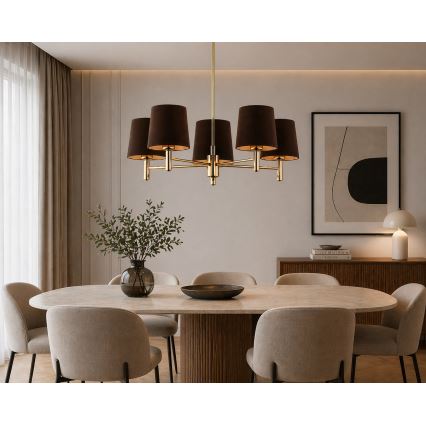 Brilagi - Hanglamp met stang MONTE 5xE27/60W/230V bruin/goud