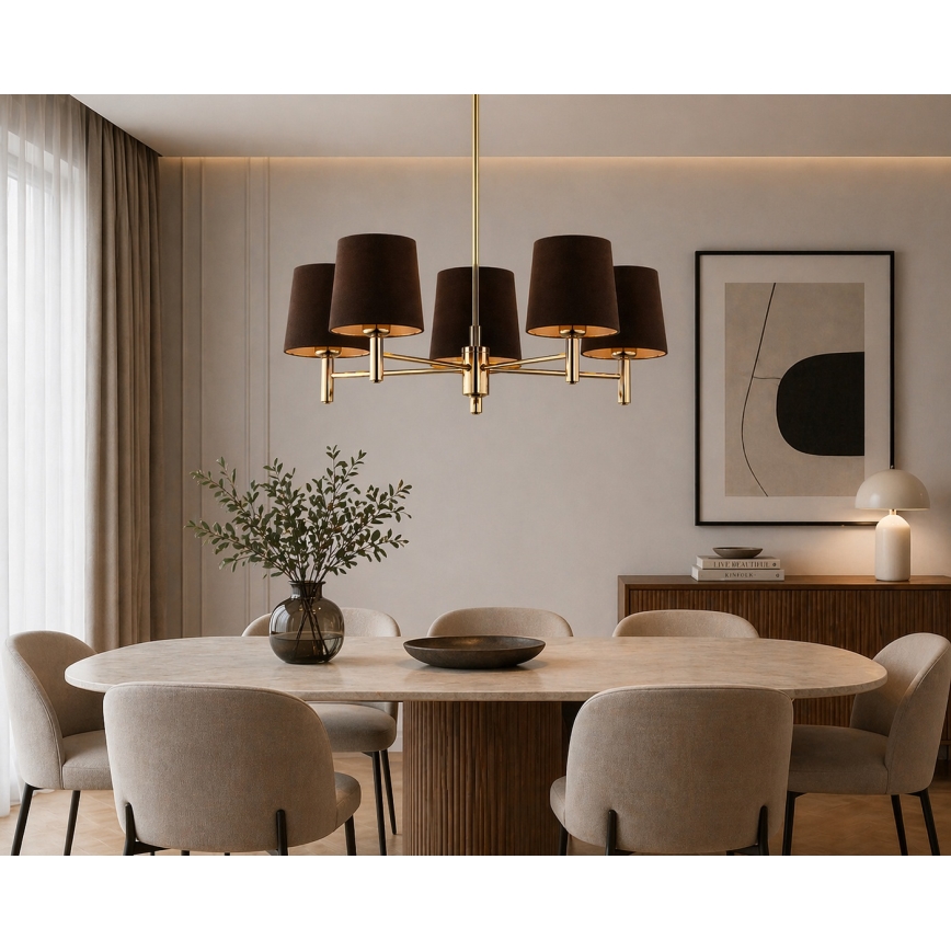 Brilagi - Hanglamp met stang MONTE 5xE27/60W/230V bruin/goud