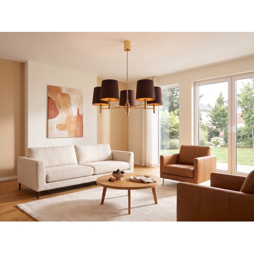 Brilagi - Hanglamp met stang MONTE 5xE27/60W/230V bruin/goud