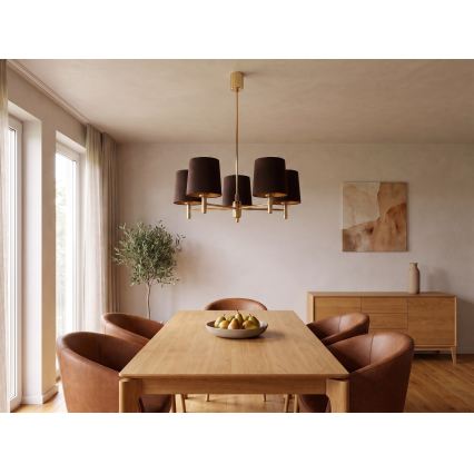 Brilagi - Hanglamp met stang MONTE 5xE27/60W/230V bruin/goud