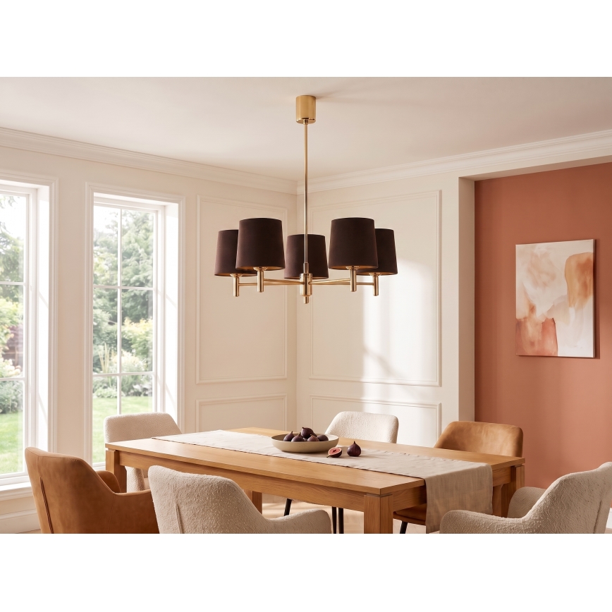 Brilagi - Hanglamp met stang MONTE 5xE27/60W/230V bruin/goud