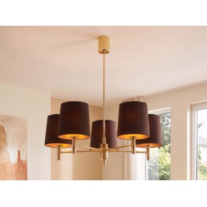 Brilagi - Hanglamp met stang MONTE 5xE27/60W/230V bruin/goud