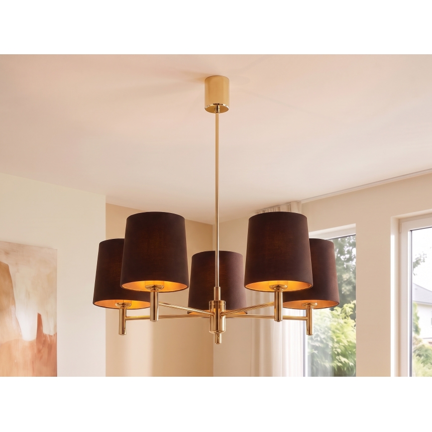 Brilagi - Hanglamp met stang MONTE 5xE27/60W/230V bruin/goud