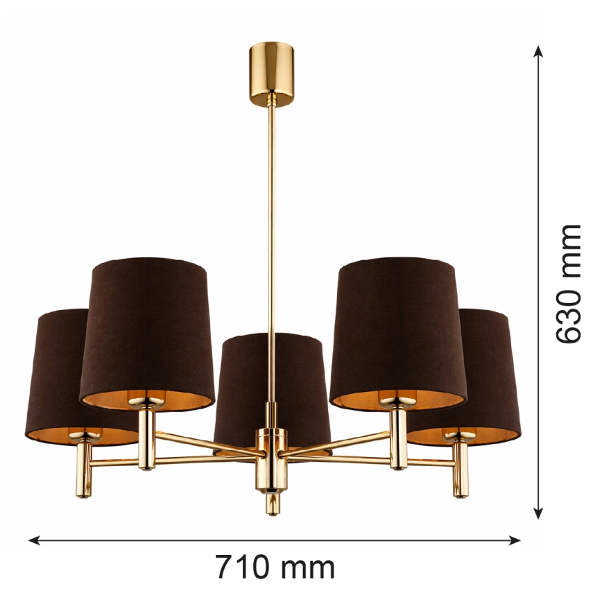 Brilagi - Hanglamp met stang MONTE 5xE27/60W/230V bruin/goud