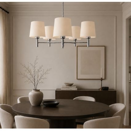 Brilagi - Hanglamp met stang MONTE 5xE27/60W/230V crème/glanzend chroom