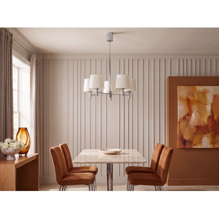 Brilagi - Hanglamp met stang MONTE 5xE27/60W/230V crème/glanzend chroom
