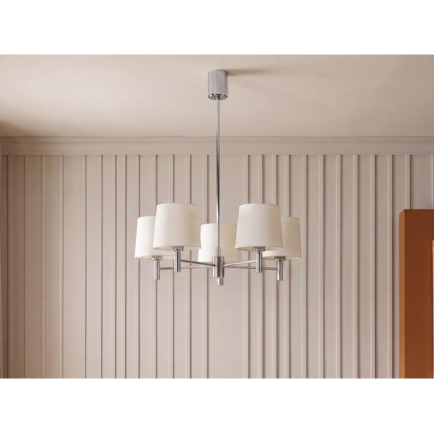 Brilagi - Hanglamp met stang MONTE 5xE27/60W/230V crème/glanzend chroom