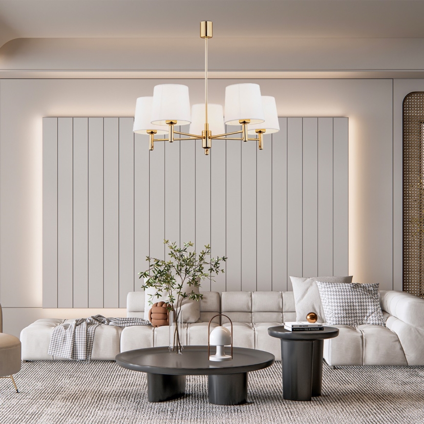 Brilagi - Hanglamp met stang MONTE 5xE27/60W/230V crème/goud