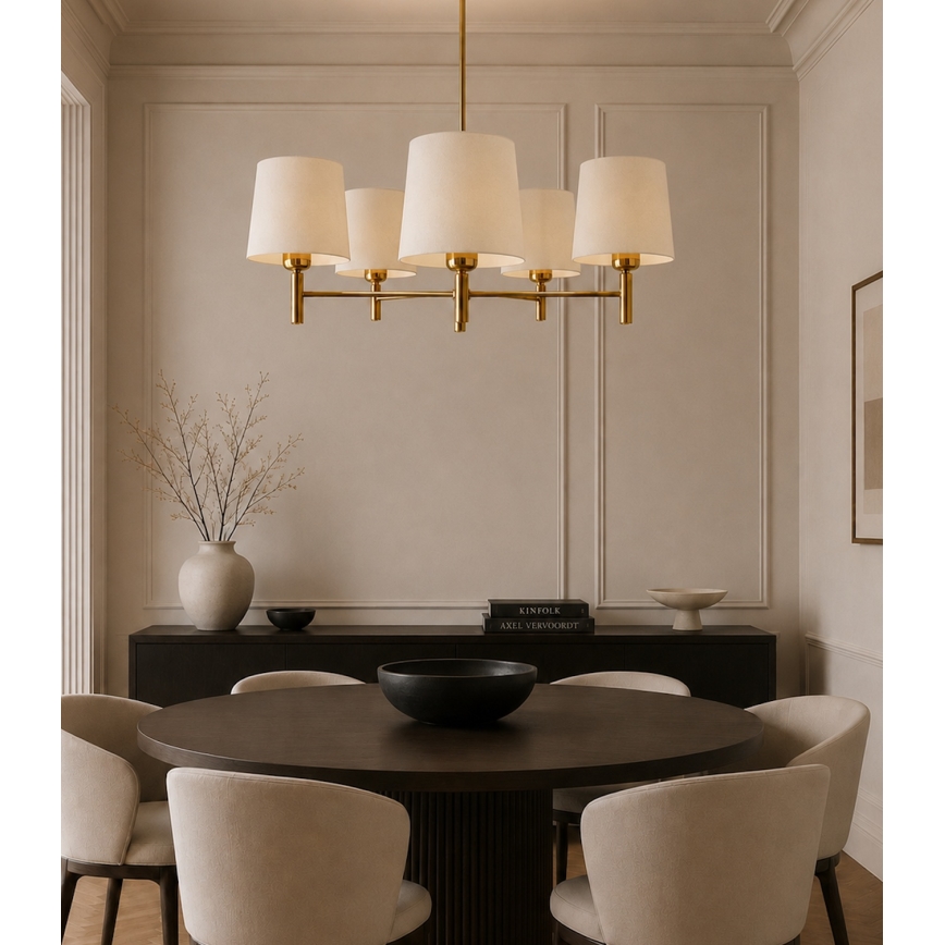 Brilagi - Hanglamp met stang MONTE 5xE27/60W/230V crème/goud