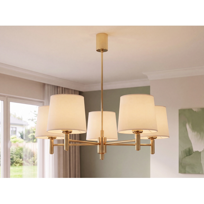 Brilagi - Hanglamp met stang MONTE 5xE27/60W/230V crème/goud