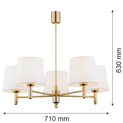 Brilagi - Hanglamp met stang MONTE 5xE27/60W/230V crème/goud