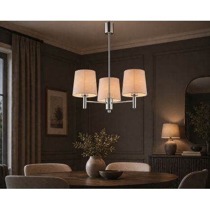 Brilagi - Hanglamp MONTE met staaf 3xE27/60W/230V beige/glanzend chroom