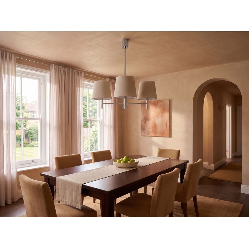 Brilagi - Hanglamp MONTE met staaf 3xE27/60W/230V beige/glanzend chroom