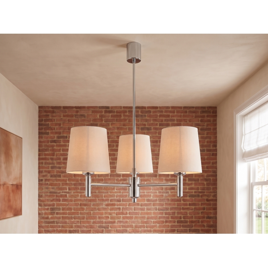 Brilagi - Hanglamp MONTE met staaf 3xE27/60W/230V beige/glanzend chroom