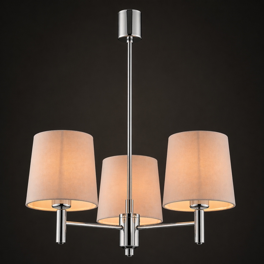 Brilagi - Hanglamp MONTE met staaf 3xE27/60W/230V beige/glanzend chroom
