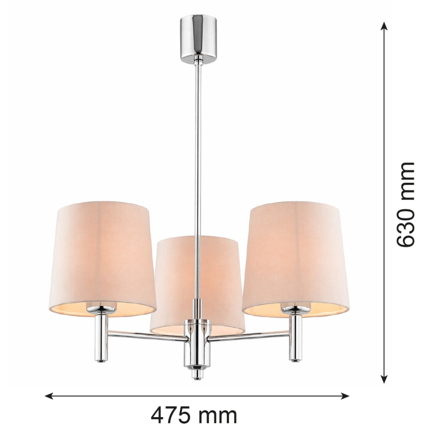 Brilagi - Hanglamp MONTE met staaf 3xE27/60W/230V beige/glanzend chroom