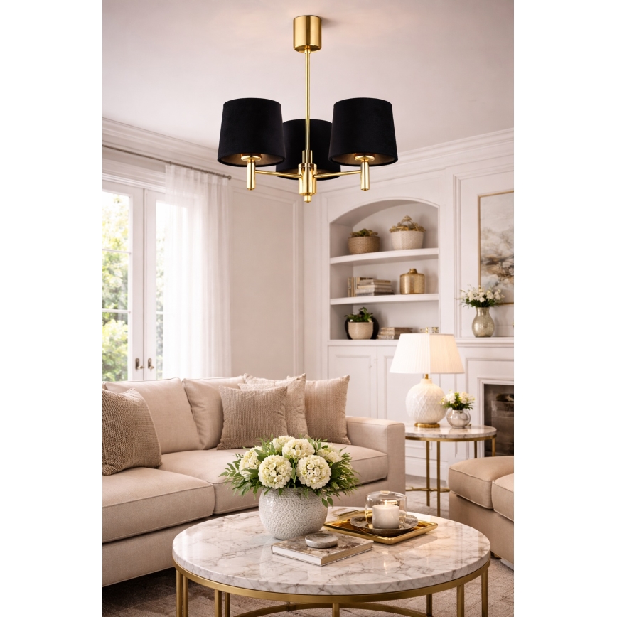 Brilagi - Hanglamp MONTE op stang 3xE27/60W/230V zwart/goud