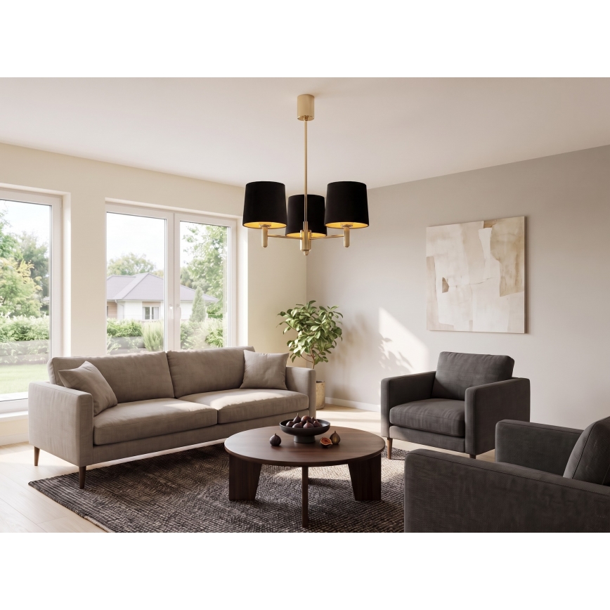 Brilagi - Hanglamp MONTE op stang 3xE27/60W/230V zwart/goud