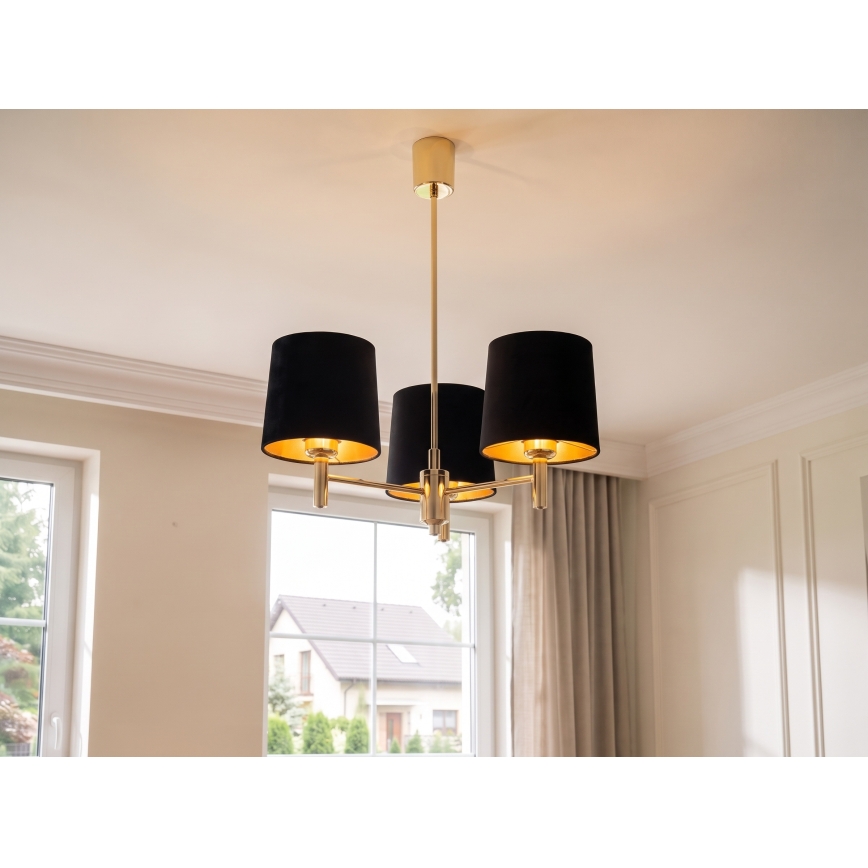 Brilagi - Hanglamp MONTE op stang 3xE27/60W/230V zwart/goud