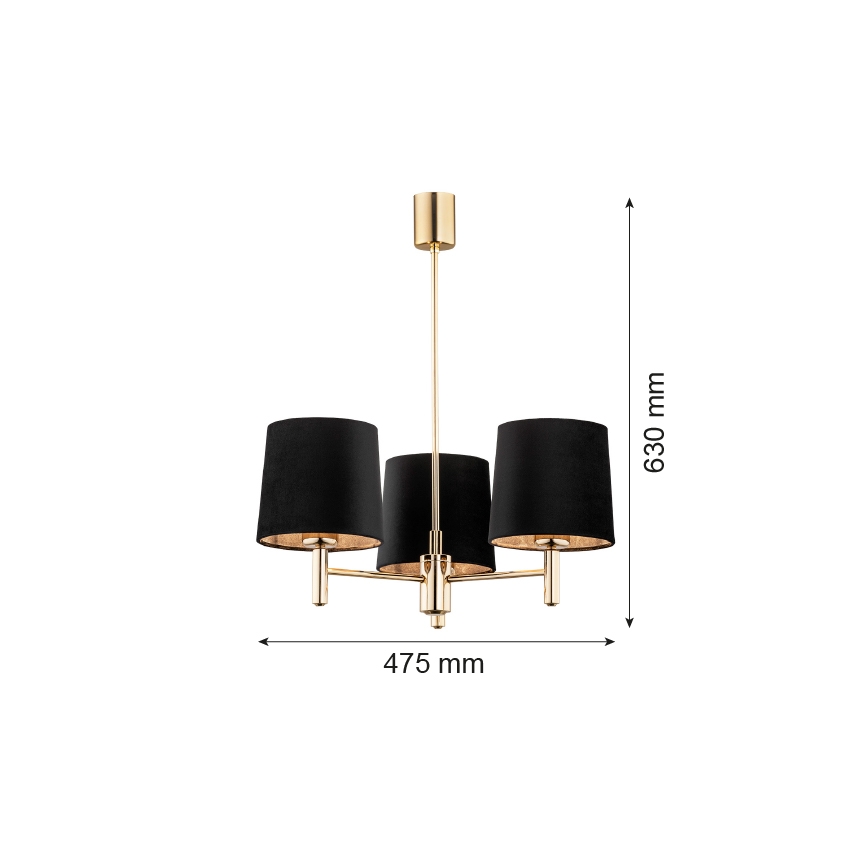 Brilagi - Hanglamp MONTE op stang 3xE27/60W/230V zwart/goud