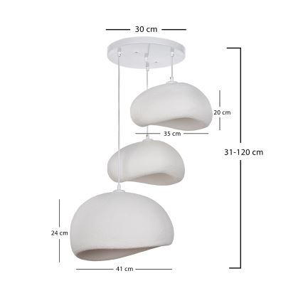 Brilagi - Hanglamp WABI SABI met kabel 3xE27/40W/230V Ø 76 cm wit
