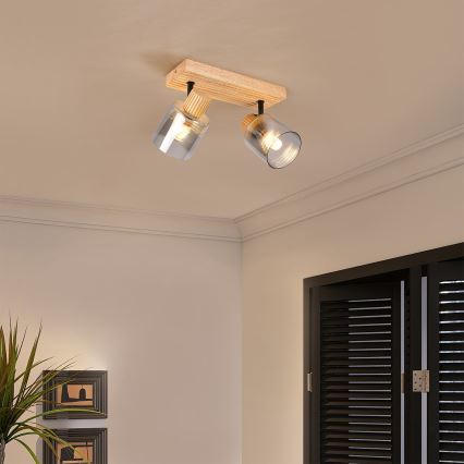 Brilagi - HYGGE spotlamp 2xE14/15W/230V hout/rookglas