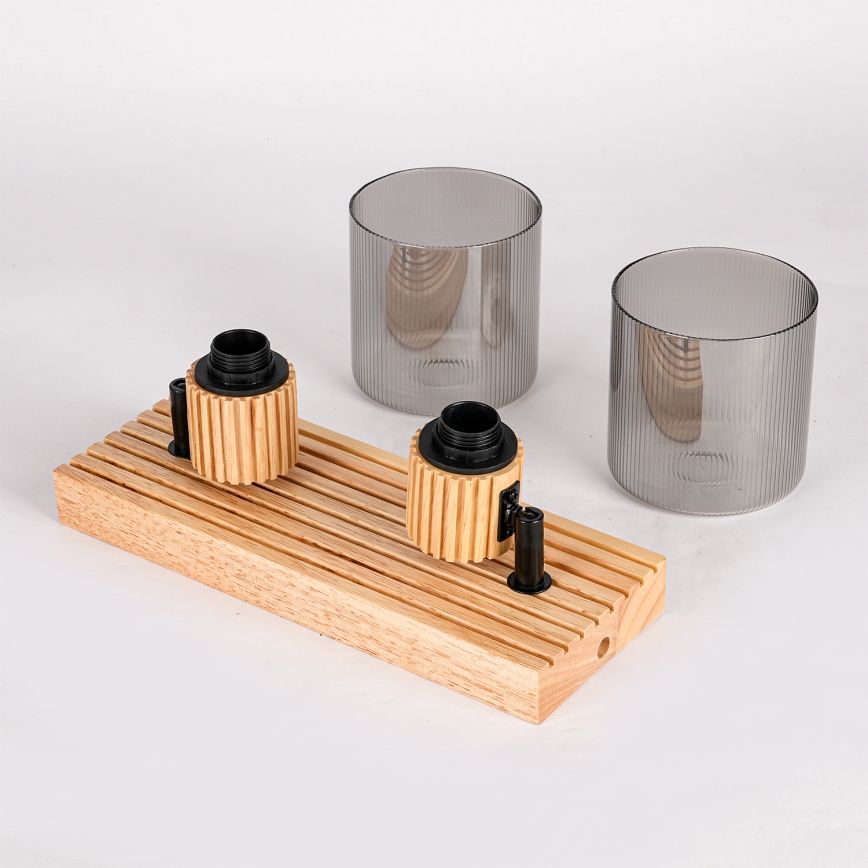 Brilagi - HYGGE spotlamp 2xE14/15W/230V hout/rookglas