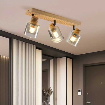 Brilagi - HYGGE spotlamp 3xE14/15W/230V rubberhout/gerookt glas