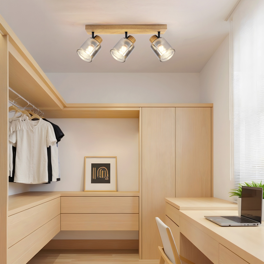 Brilagi - HYGGE spotlamp 3xE14/15W/230V rubberhout/gerookt glas