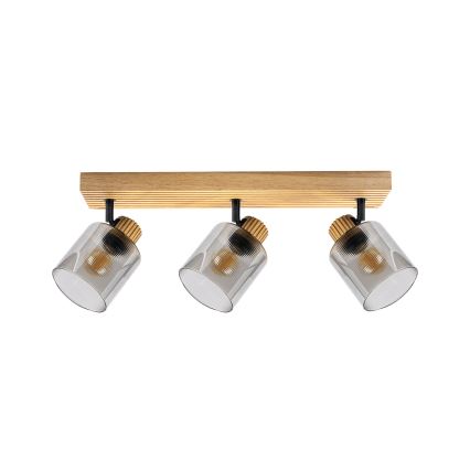 Brilagi - HYGGE spotlamp 3xE14/15W/230V rubberhout/gerookt glas