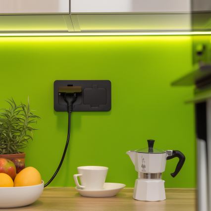 Brilagi - Inbouw dubbel stopcontact voor keuken INBOX IP55, zwart, rechthoekig
