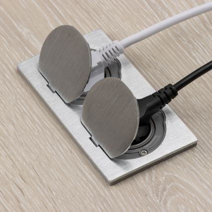 Brilagi - Inbouw dubbele wandcontactdoos voor keuken INBOX IP55, zilver, rechthoekig